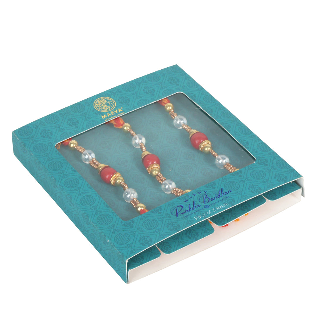Gulbahar Red Orange Rakhi for Women (set of 3)