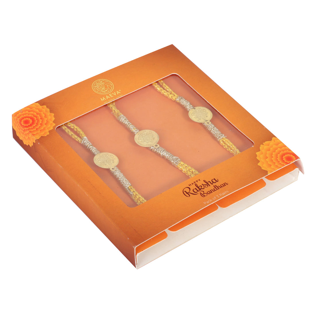 Gulbahar gold embellished rakhi for Women (set of 3)