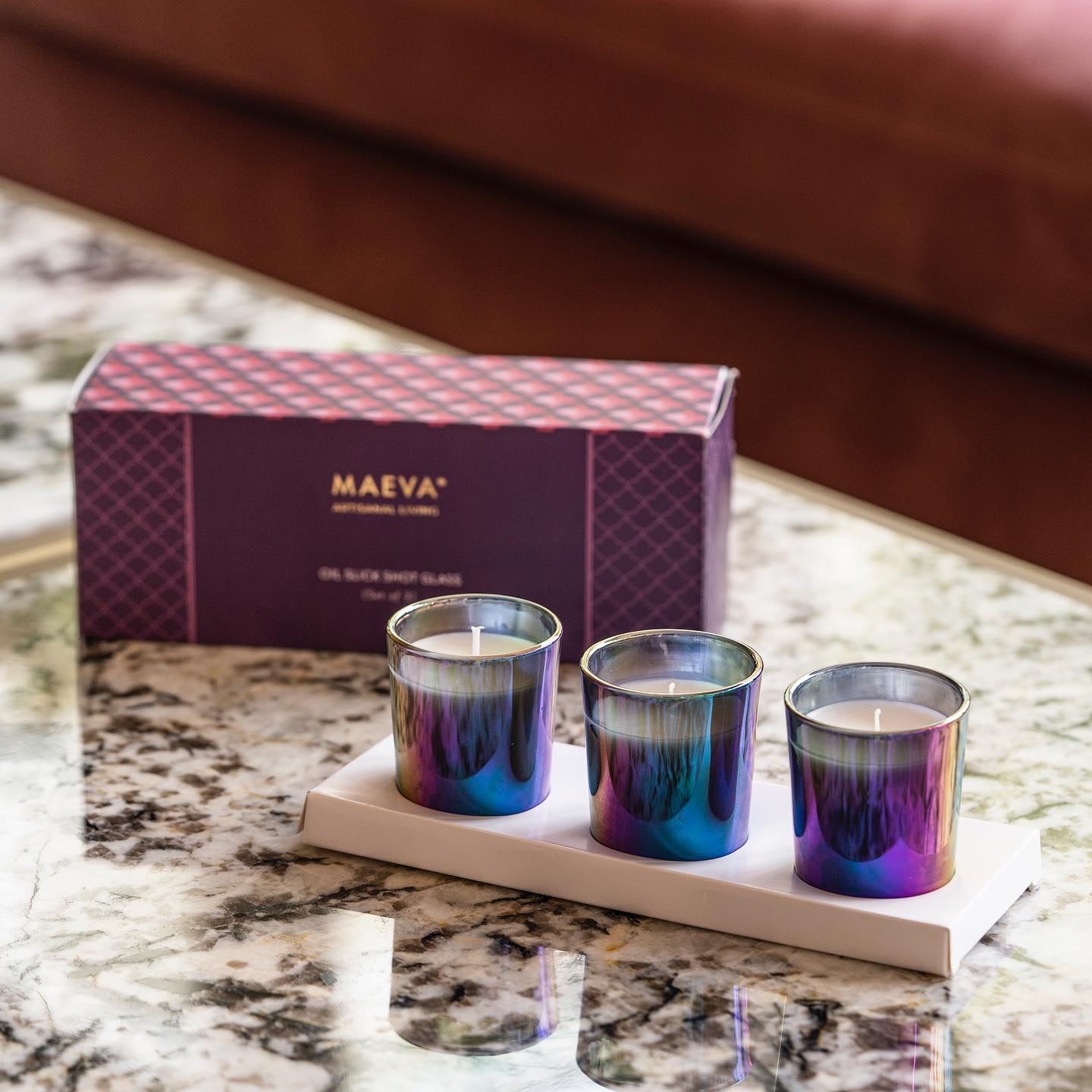 Anagha Iridescent Shot Glass Candle - Pk of 3 | Scented Candles Set for Diwali Decoration | Small Glass Candle for Home, Gifts & Aromatherapy