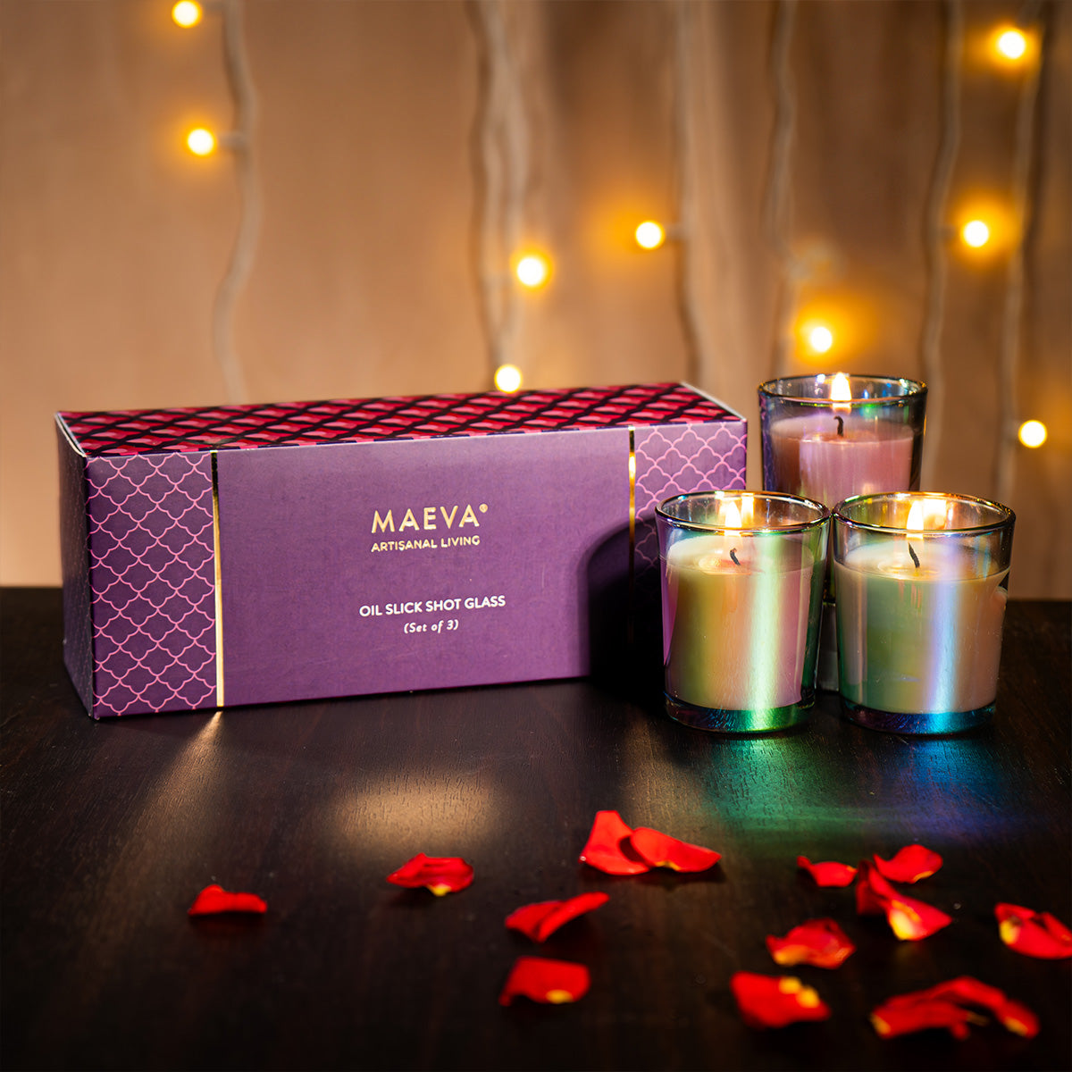 Anagha Iridescent Shot Glass Candle - Pack of 3