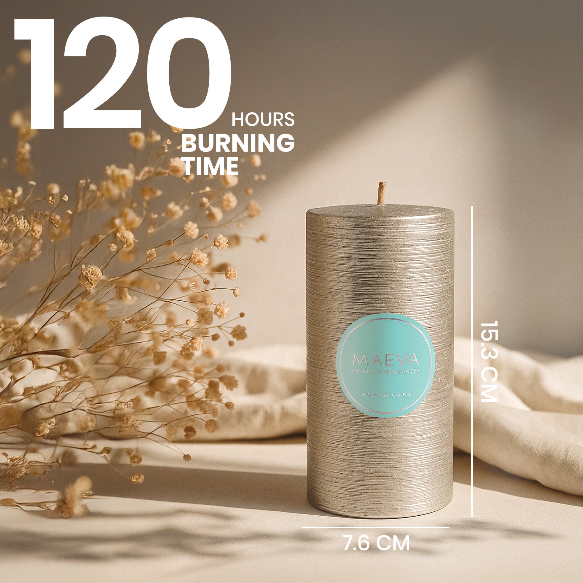 Wedding Flitter Pillar Candle - Silver