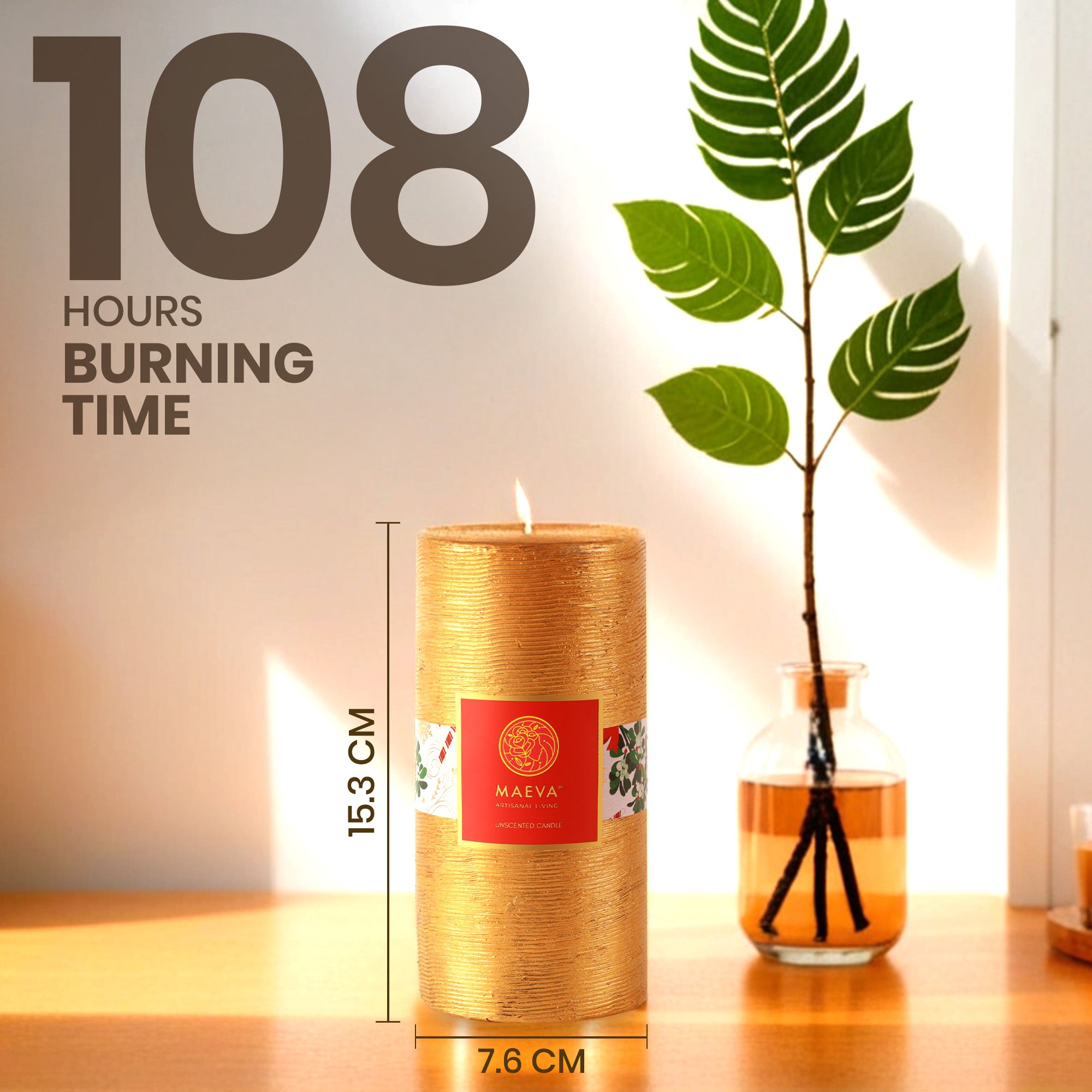 Golden Christmas Pillar Candle