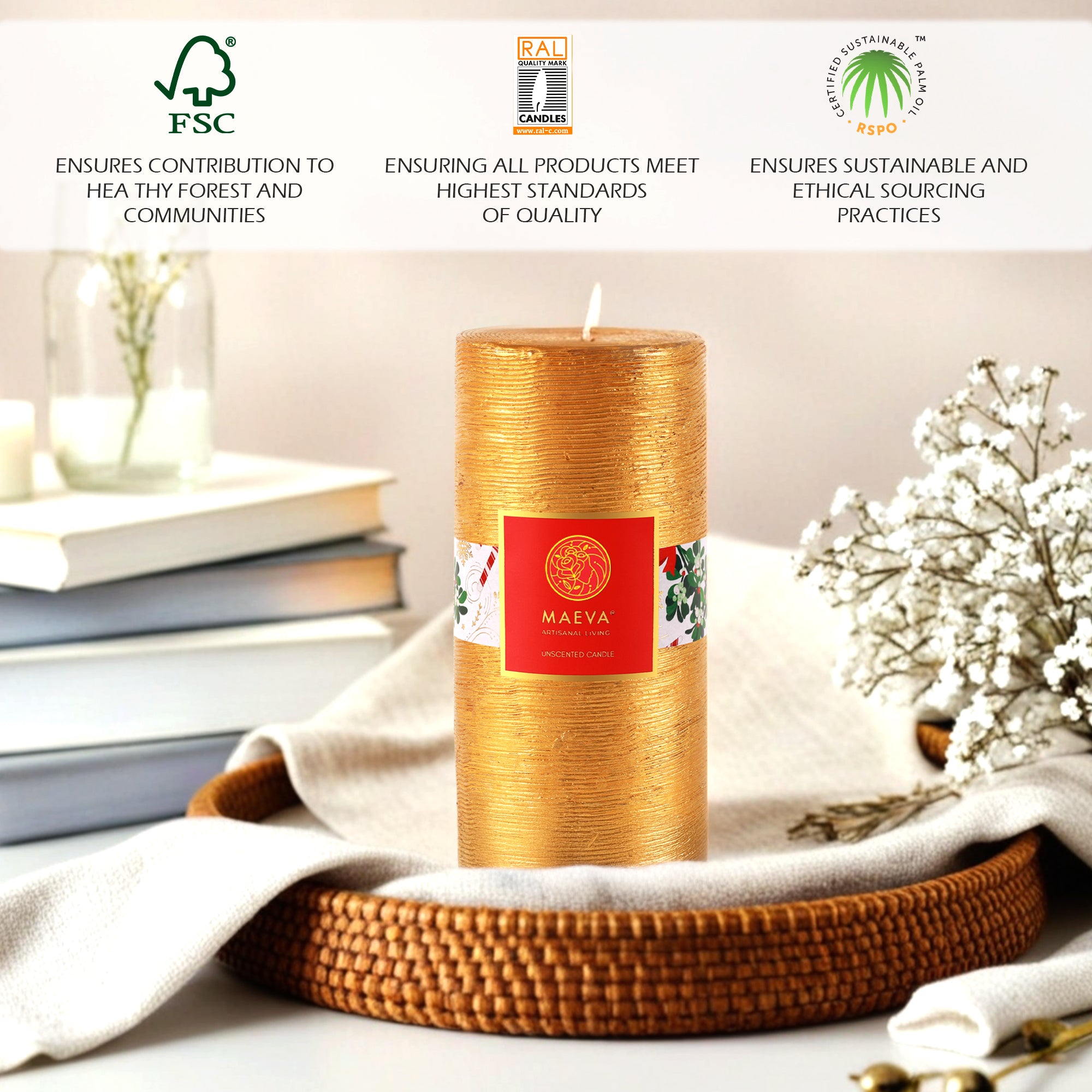 Golden Christmas Pillar Candle