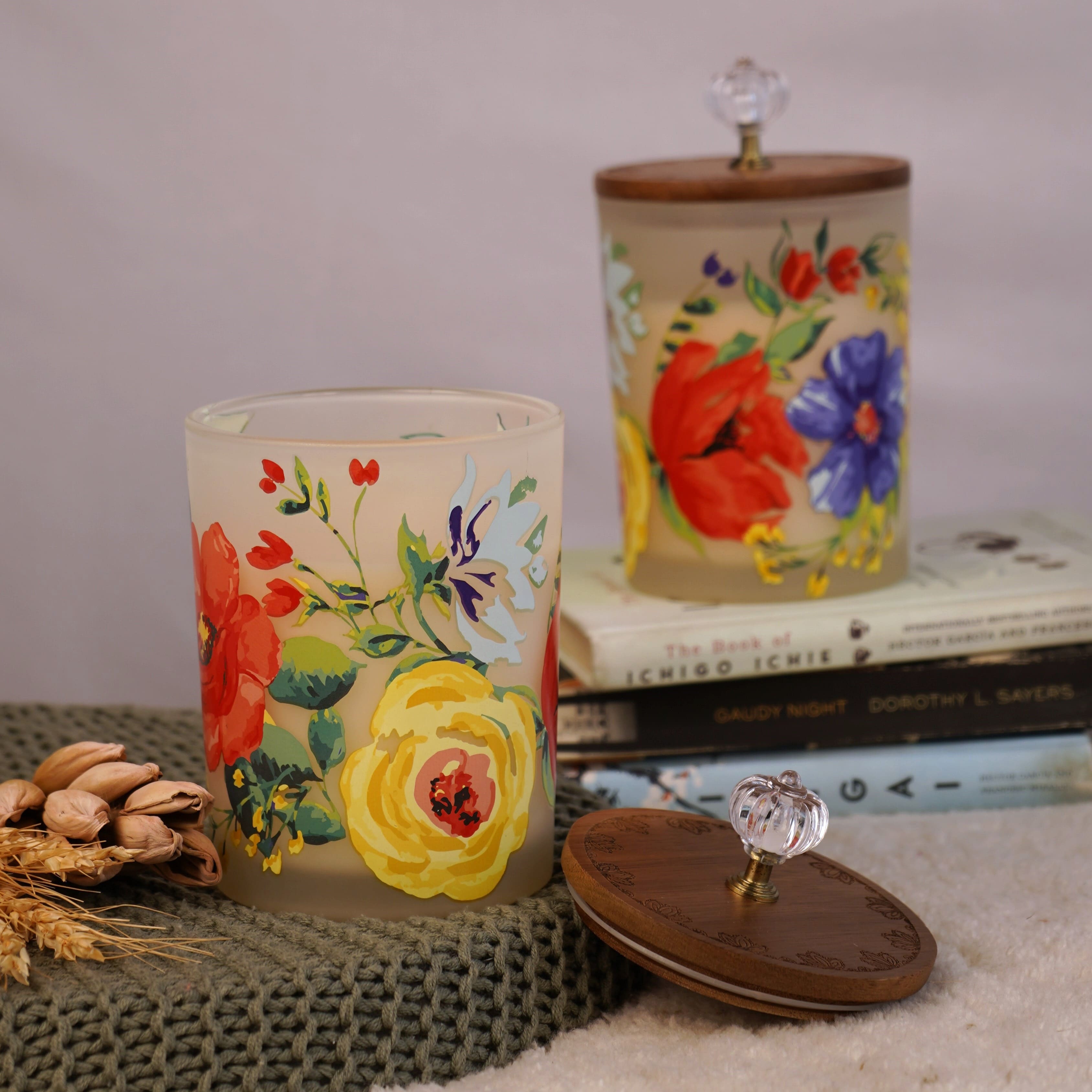 Berry Blossom Scented Jar Candle | Flower Printed Home Decor Candle | Scented Candle for Bedroom | Scented Candles Handmade