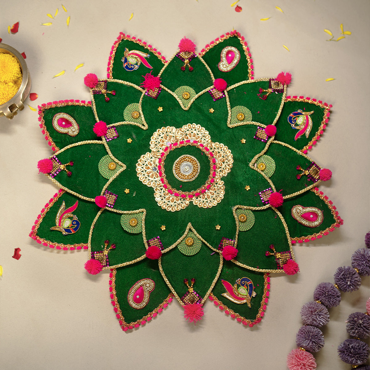 Embellished Green Rangoli Mat