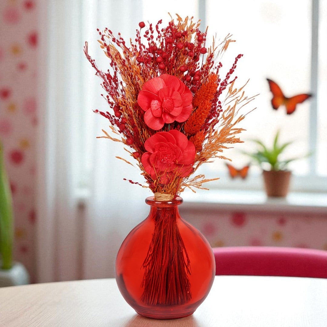 Crimson Blossom Round Flower Vase
