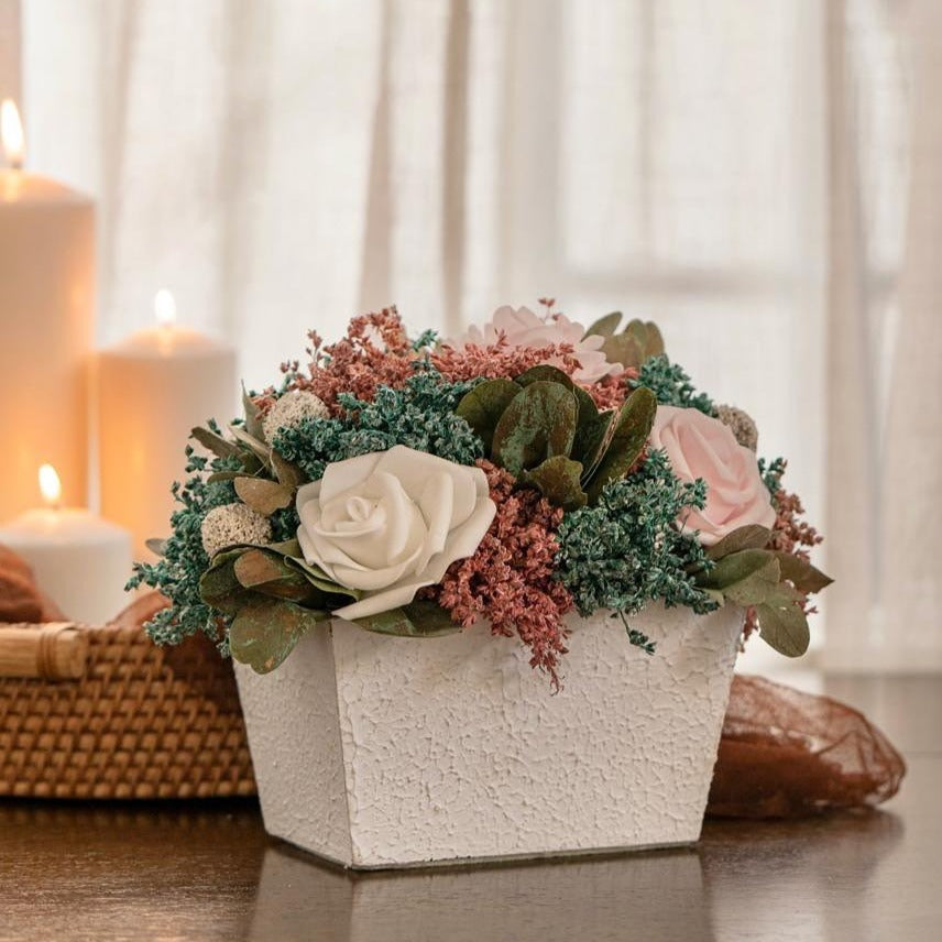 Winter's Grace Table Decor with White MDF Tray | Dried Flower Arrangments for Table Decor