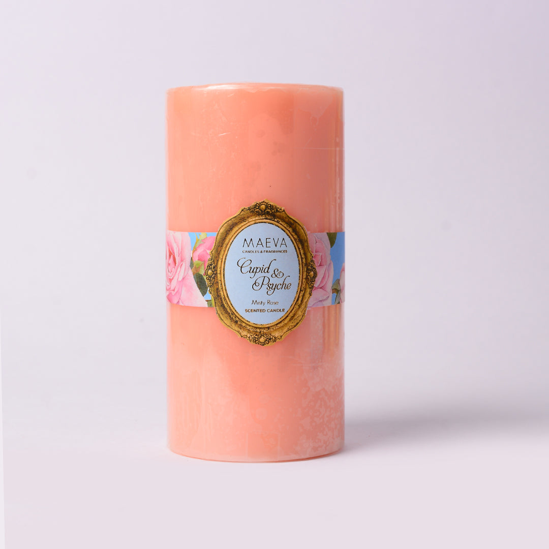 Cupid & Psyche Pillar Candle - L | Misty Rose Romantic Bedroom Candles | Premium Quality Scented Pillar Candles