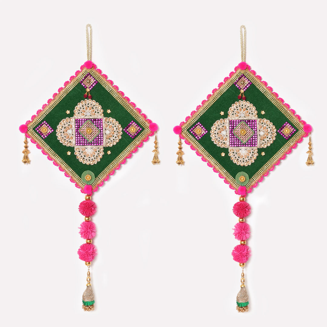 Embellished Green Door Hangings Set of 2 | Green Toran for Door
