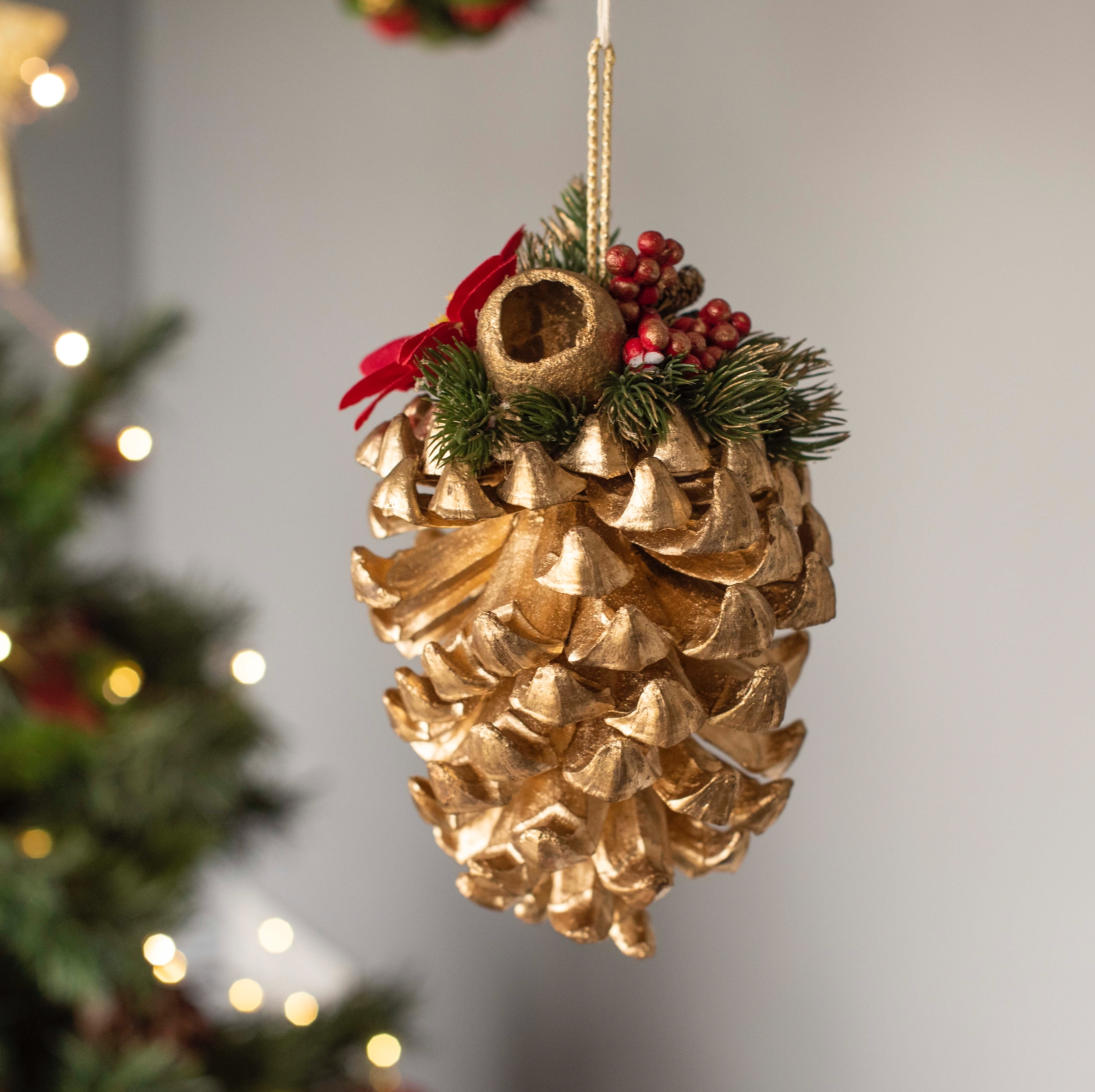 Golden Pine Cone X-mas Ornament | Xmas Tree Ornaments for Christmas Decor