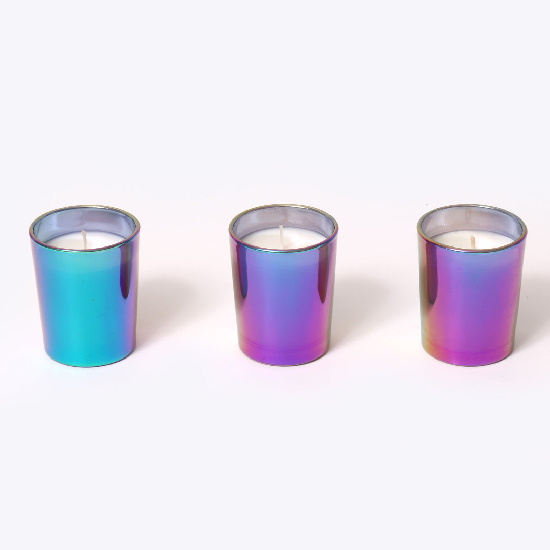 Anagha Iridescent Shot Glass Candle - Pack of 3