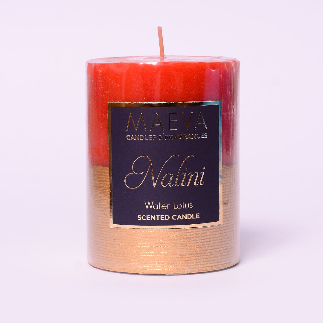 Nalini Red Pillar Candle - M | Red Colored Candles for Diwali Decor | Unscented Diwali Candles | Fat Candle Home Decor