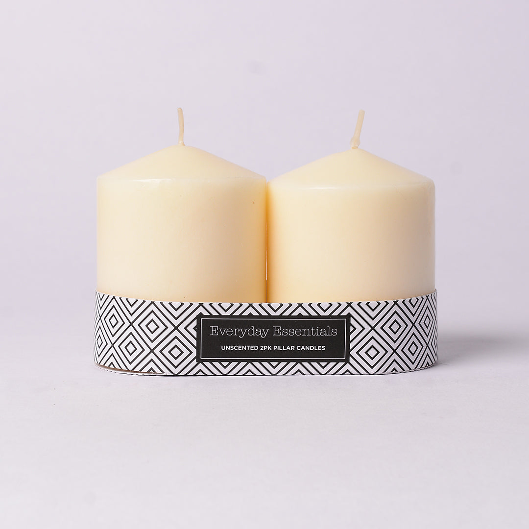 Pillar Candle - Set of 2 | Unscented Pillar Candles | White Wax Pillar Candles with Minimal Smoke