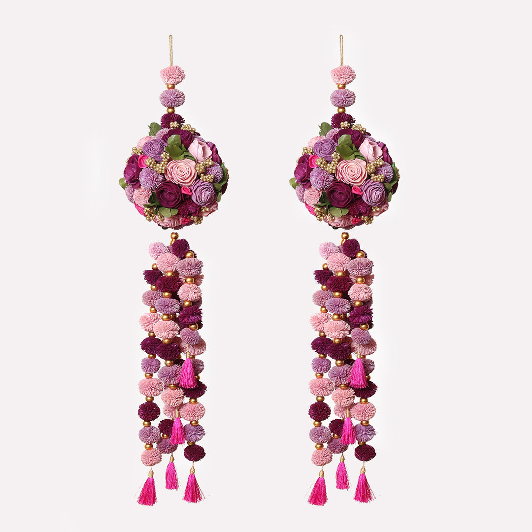 Purple Shola Door Hangings Set of 2 | Toran for Door | Dried Flower Toran Decoration