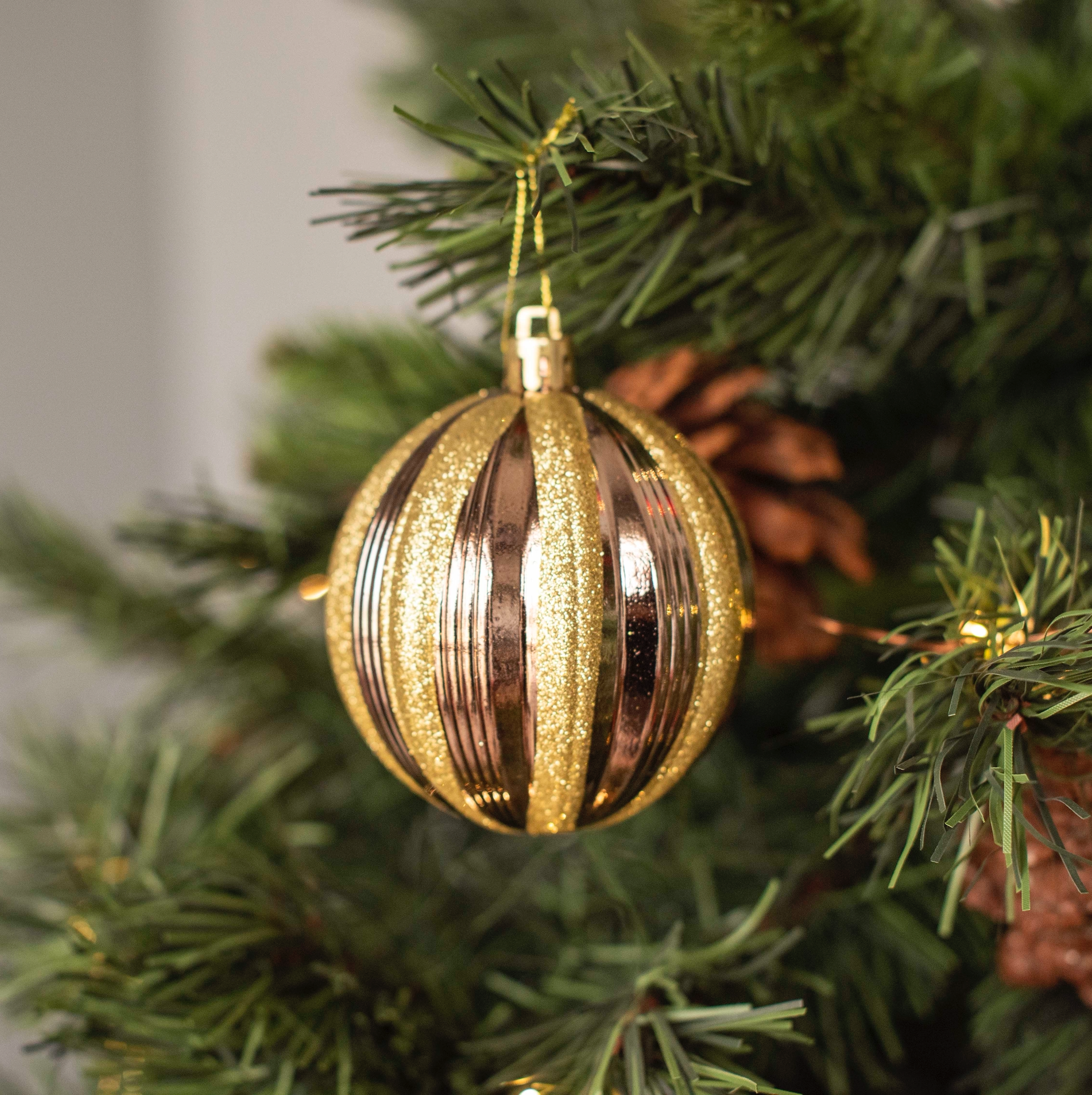 Rose Gold Glitter Bauble - Set of 2 | Xmas Tree Ornaments for Christmas Decoration