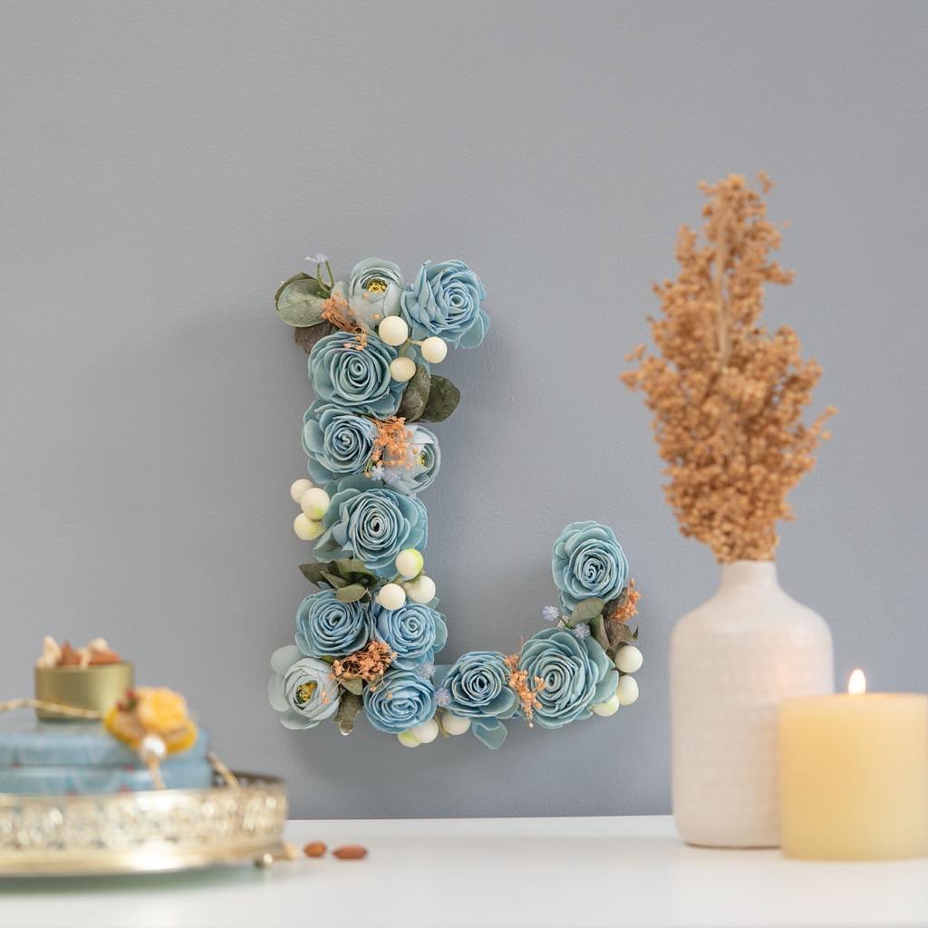 Blue Floral Alphabets for Wall Decor | Flowers with Alphabets Initial for Home Decor & Gift