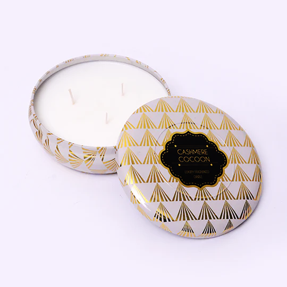 Cashmere Cocoon Scented Tin Candle as Unique Gifts | 3 Wick Candle to Decor Living remove space | Cashmere Cocoon Fragrant Candle for Home