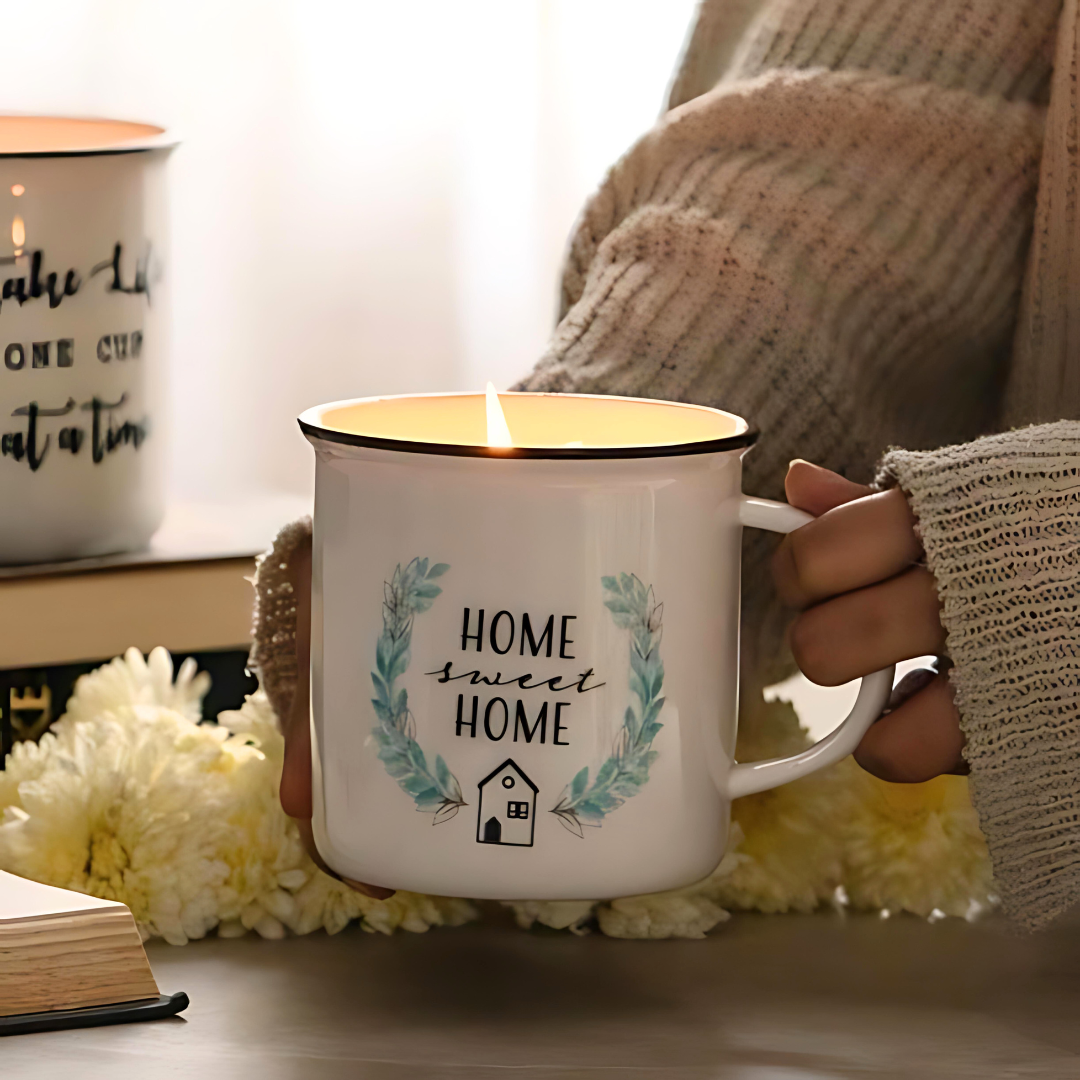 "Home" Mug Candle | Cinnamon Fragrant Candles for Home & Kitchen Decor | Best Fragrant Candle to Decor the Dining remove space