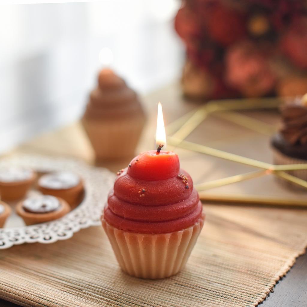 Raspberry Cupcake Candle | Candle for Birthday & Home Decoration | Highly Scented Cupcake Shaped Candle