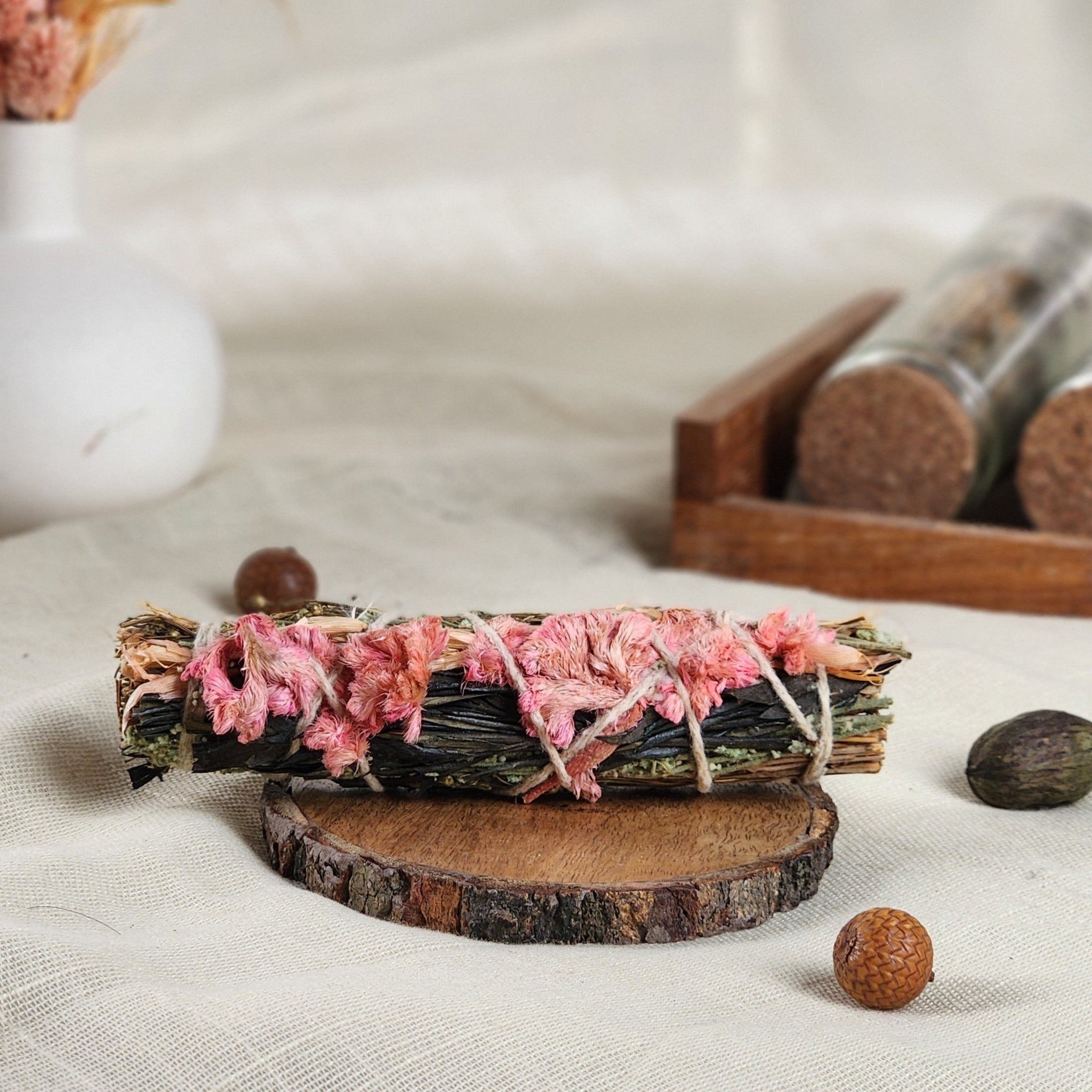 Rose Smudge Bundle | Fragrance Smudge Bundle with Dried Leaves & Grasses