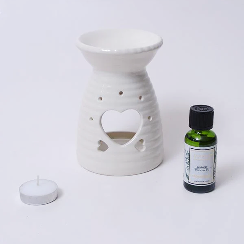 White Heart Aromatherapy Set | Fragrance Oil Candle Diffuser Set | Oil Diffuser for Home