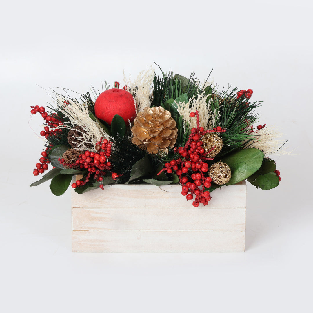 Winter Berry Table Decor | Floral Table Decor Combination of Bell Cup, Red Canella, Lemon Leaves, and Grasses