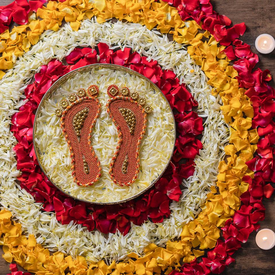 Red Embellished Lakshmi Feet