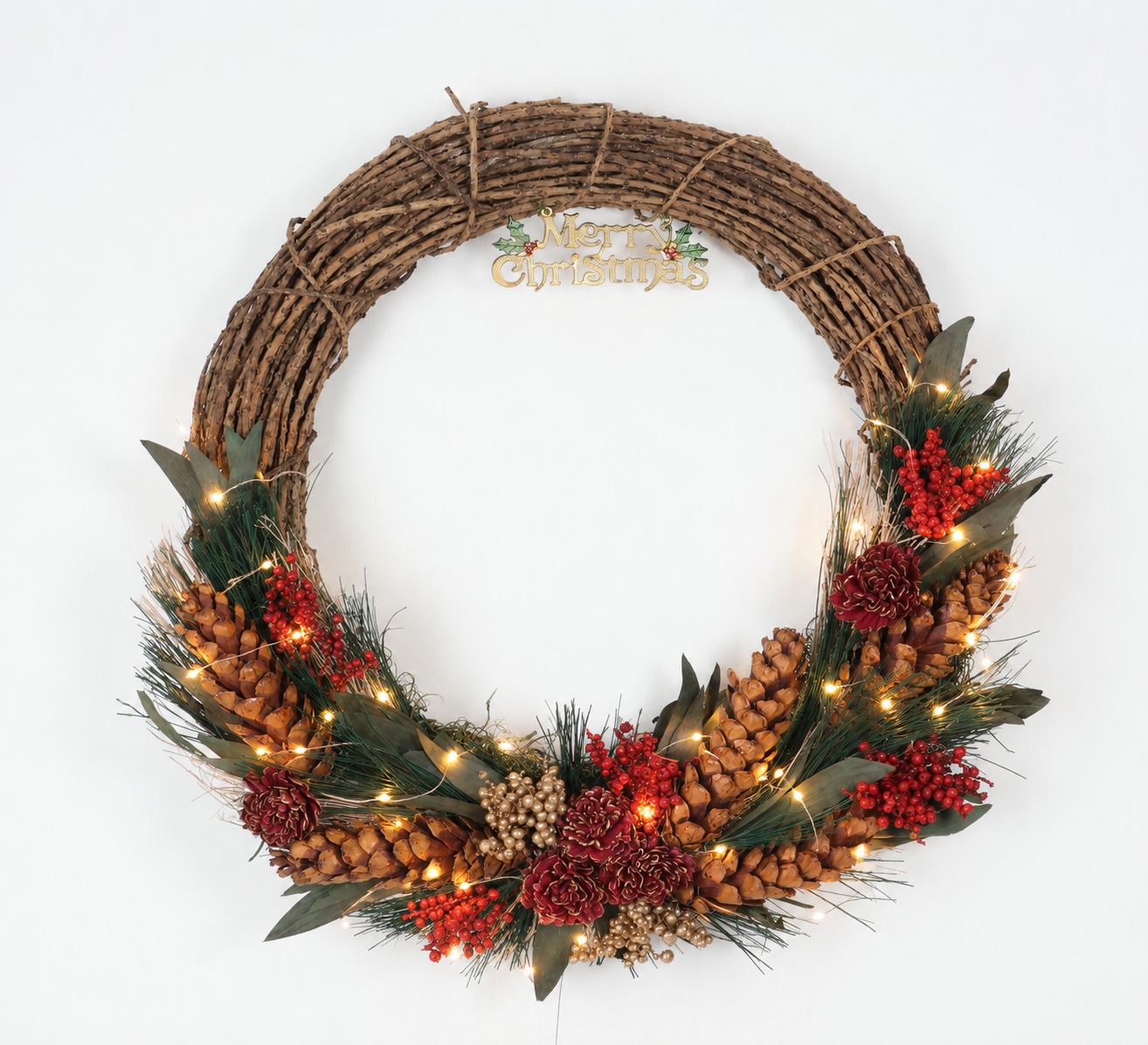 Pine Cone Lit Christmas Wreath