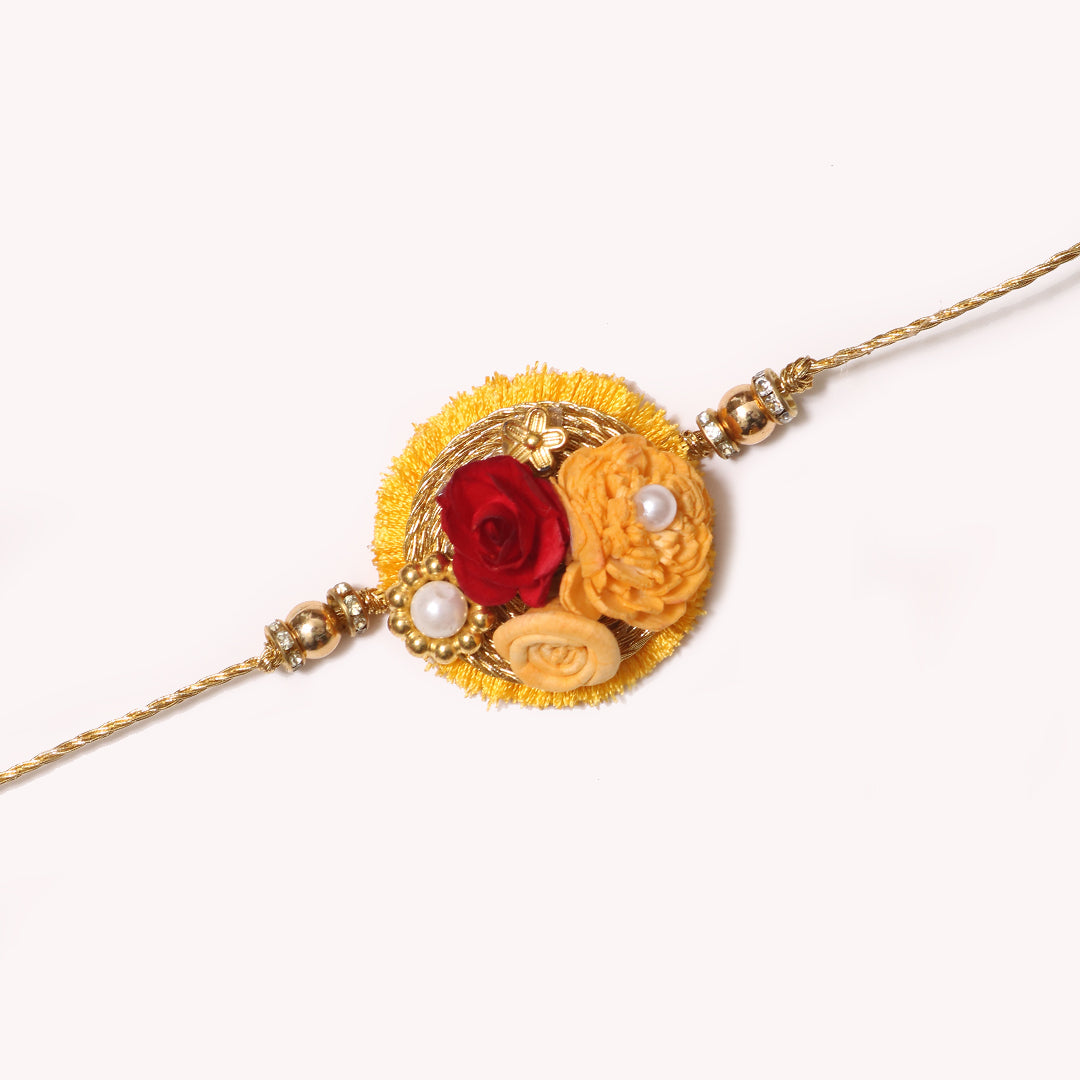 Gulbahaar Gold Rakhi | Gold Rakhi with Dried Flowers | Decorative Lumba & Rakhi