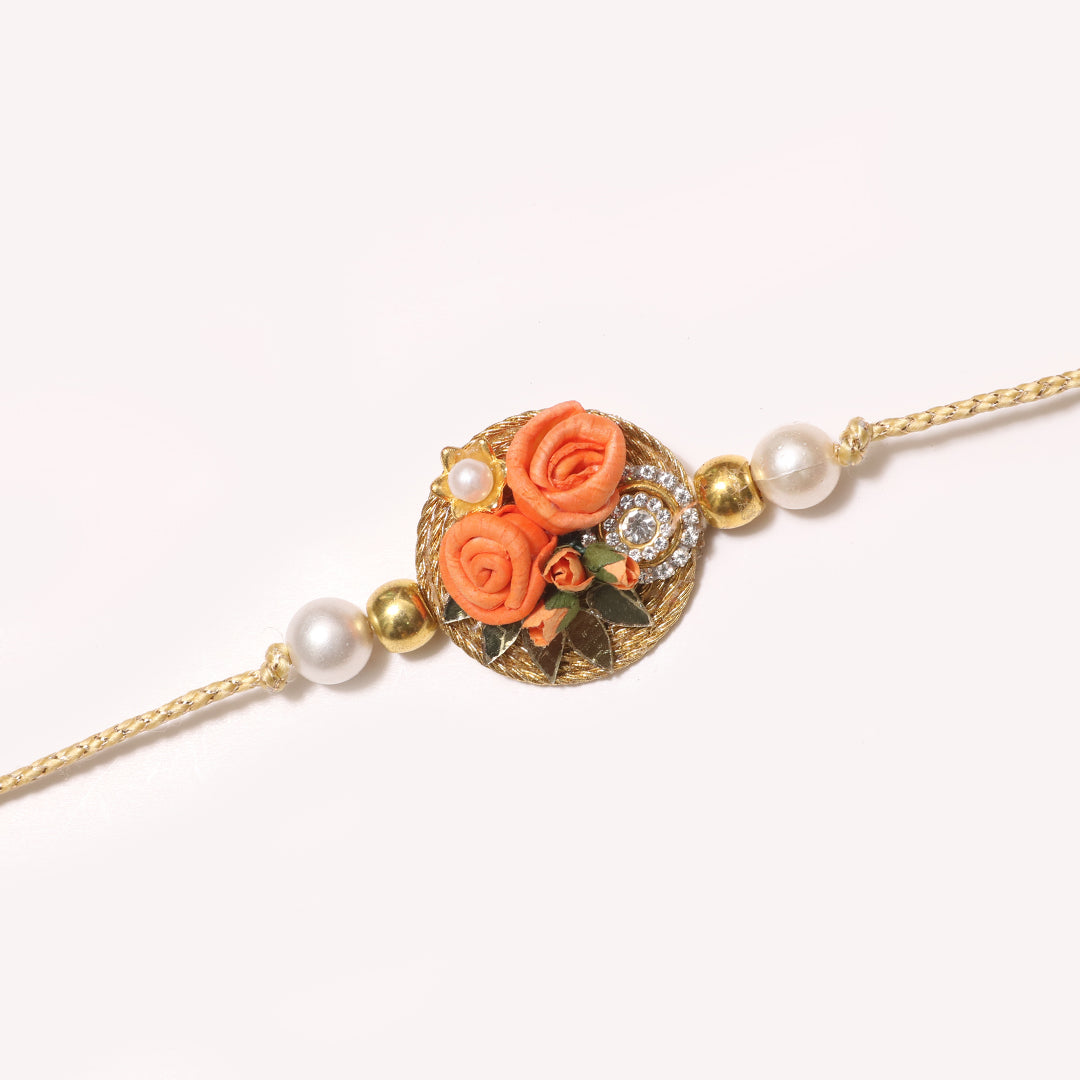 Gulbahaar Tangerine Rakhi | Dried Flower Rakhi | Orange Shola Rose Rakhi