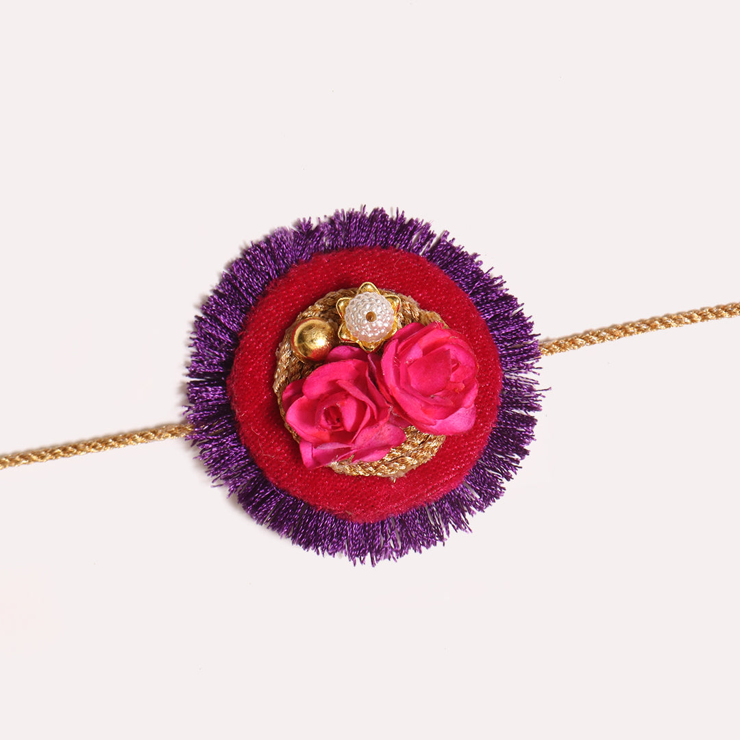 Gulbahaar Violet Rakhi | Red Shola Flower Rakhi & Lumba