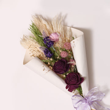 Handcrafted lavender botanical  flower bouquet with gypso and pampas grass